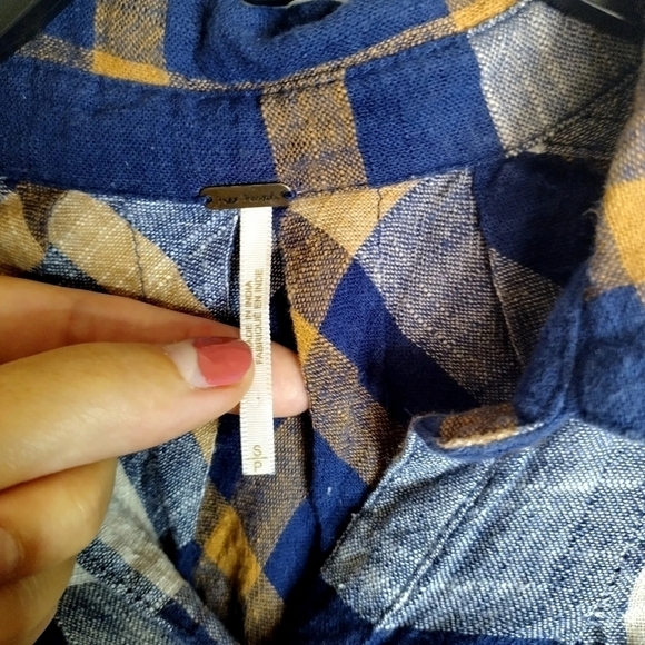 Free People Peppy in Plaid Button Up Blouse Top Ruffle sz S - Picture 6 of 8